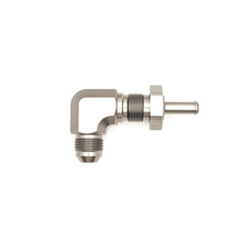 Cargar imagen en el visor de la galería, DeatschWerks 8AN Male Flare to 5/16in Male Barb Bulkhead Adapter 90-Degree - Anodized Matte Black