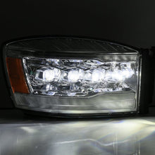 Cargar imagen en el visor de la galería, AlphaRex 06-08 Dodge Ram 1500HD NOVA LED Proj Headlights Plank Style Blk w/Seq Signal/DRL/Amber LED