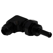 Cargar imagen en el visor de la galería, DeatschWerks 8AN Male Flare to 5/16in Male Barb Bulkhead Adapter 90-Degree - Anodized Matte Black