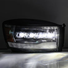Cargar imagen en el visor de la galería, AlphaRex 06-08 Ram 1500HD NOVA LED Proj Headlights Plank Style Alpha Blk w/Seq Signal/DRL/Amber LED