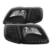 Cargar imagen en el visor de la galería, xTune Ford F150 97-03 Crystal Headlights w/ Clear LED Corners Black HD-ON-FF15097-LED-SET-BK